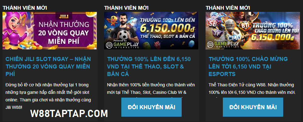 Nhận khuyến mãi thành viên mới khi nạp tiền W88